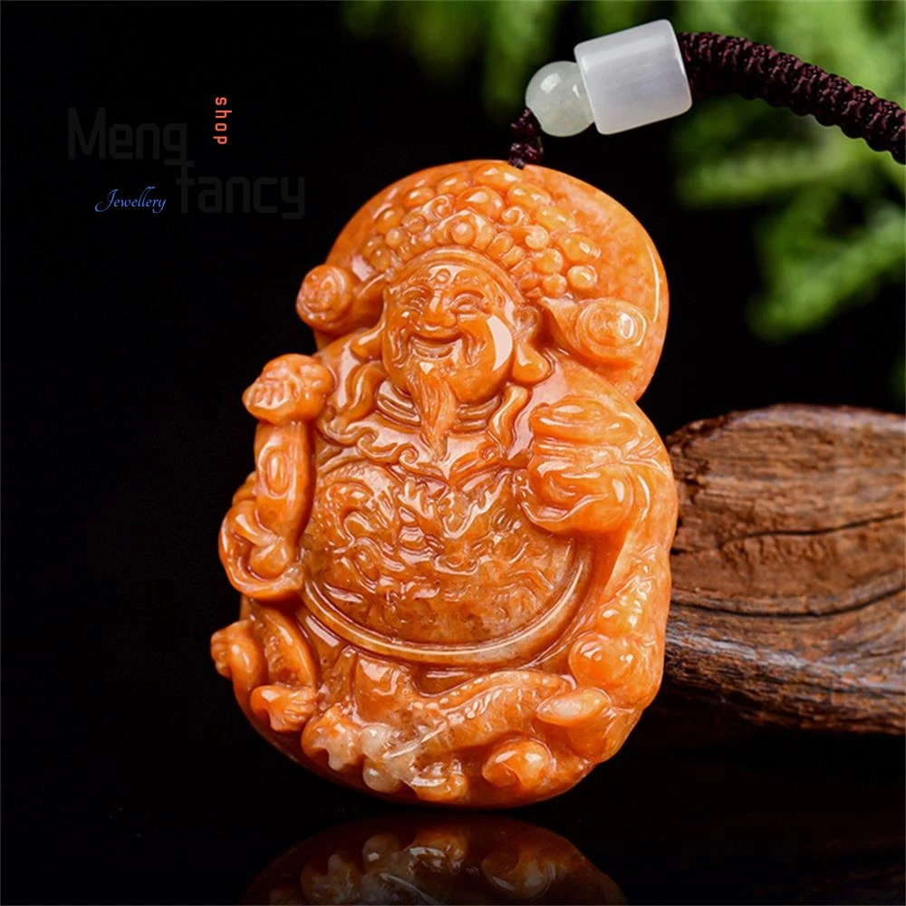 

Natural Burmese A-grade Jadeite Red-fired to Welcome the God of Fortune and Wealth Ice Type Jade Pendant Luxury Fashion Jewelry