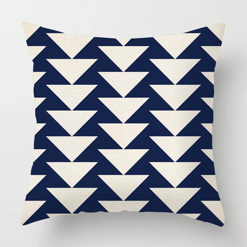 Geometric Dark Blue Pillow Cover Living Room Sofa Decoration Cushion Cover 40*40 Solid Color Linen Cushion Cover Home Decor