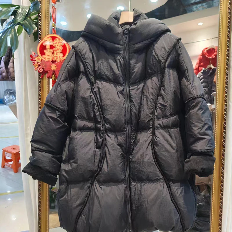 Winter Women 90%White Duck Down Jacket Hooded Warm Oversize Puffer Coat Female Casual Loose Parka Pocket Outerwear 2025