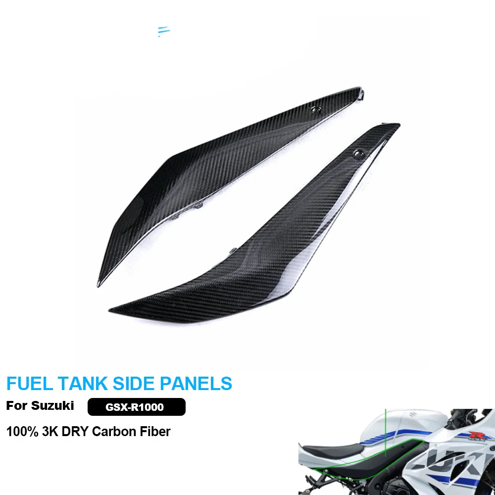 AKOSO Acessórios para Motocicleta em Fibra de Carbono 100% 3K, Painéis Laterais do Tanque de Combustível para Suzuki GSXR1000 2017+