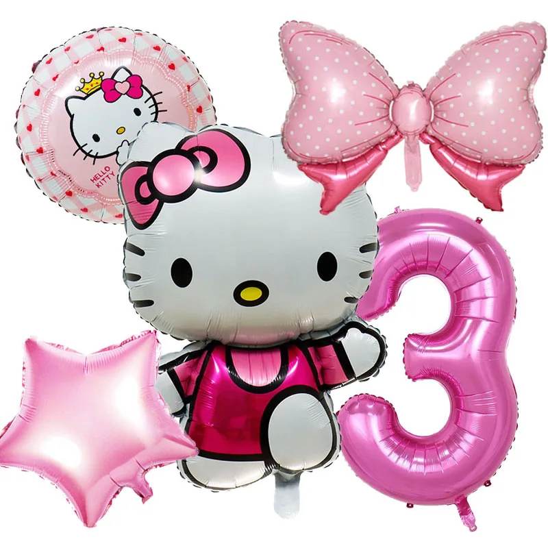 5 szt./zestaw numer balon Hello Kitty dekoracja urodzinowa Kawaii Anime Sanrio cyfrowe balony zaopatrzenie imprezy dla dzieci