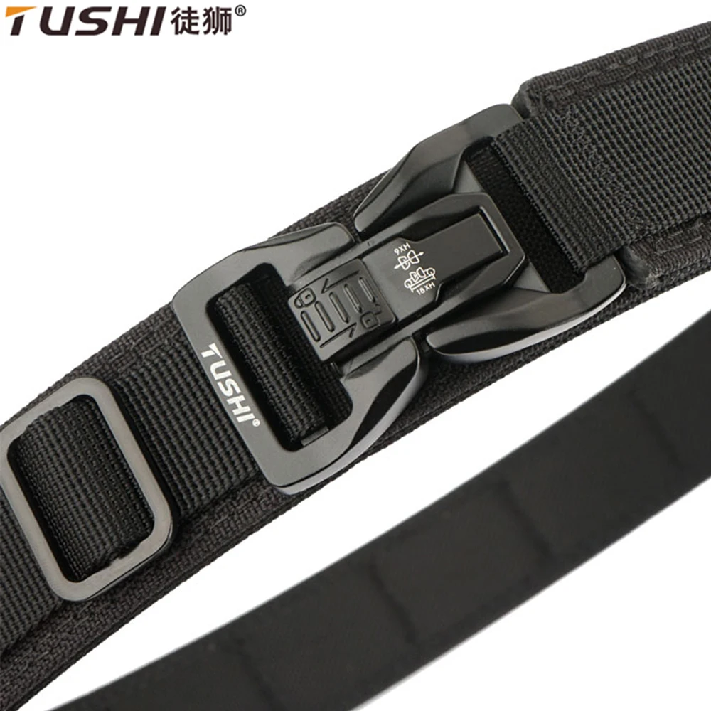 TUSHI Hard Tactical Belt for Men Sturdy Nylon Metal Pluggable Buckle Police Duty Military Belt Outdoor Girdle IPSC Accessories