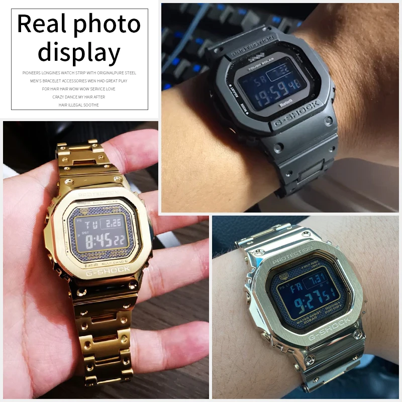 متوافق مع سلسلة Casio G-SHOCK DW-5600E/GW-M5610 حزام ساعة رجالي تعديل سوار فولاذي صلب غير قابل للصدأ