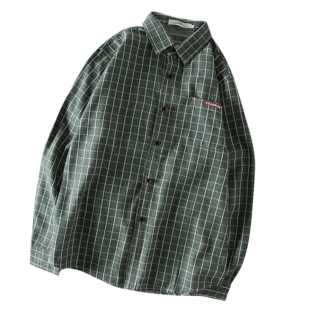 قميص رجالي طويل الأكمام منقوش بطية صدر ، قمم فضفاضة عارضة ، أزياء زوجين ، بيع التخليص ، الجملة ، انخفاض الشحن