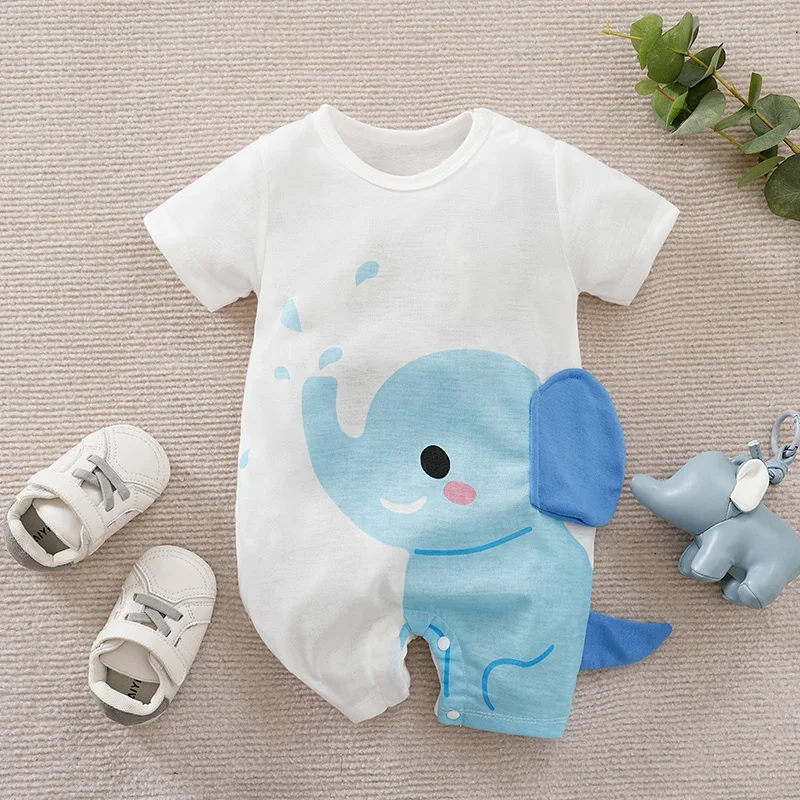 Summer Boys and Girls Cute Cartoon Whale Comfortable Casual Short sleeved Baby Bodysuit