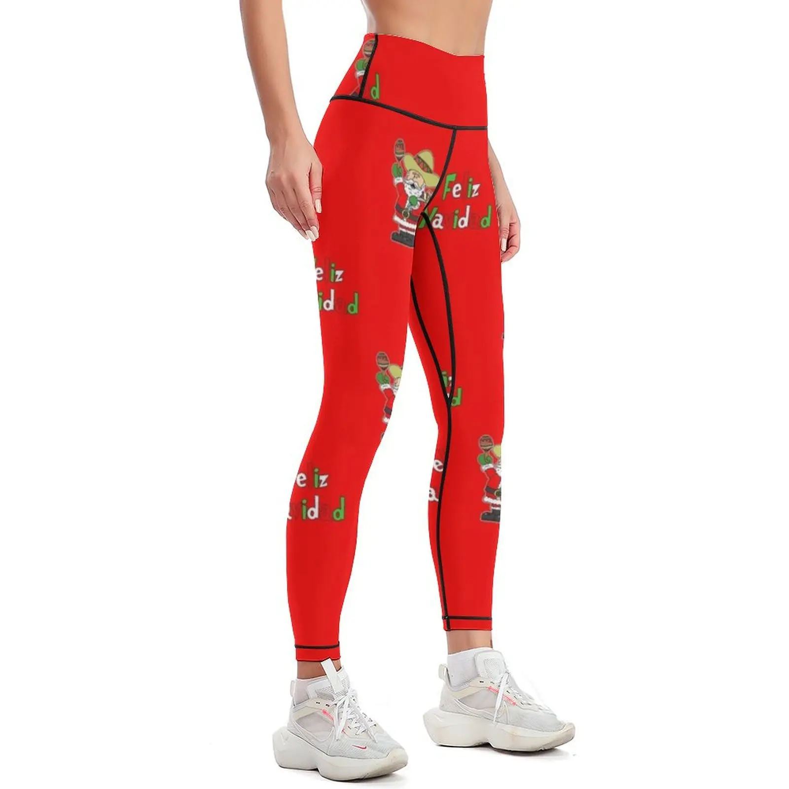 Feliz Navidad Santa Cartoon With Sombrero And Maracas Leggings Tight fitting woman Sports pants for high waist Womens Leggings