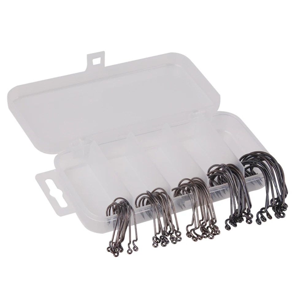 50 Pcs/Box Jig Crank Barbed Hook Wide  Offset Fishhook Wide Worm Hook Soft Baits Offset Fishhook Soft Worm Sea Hook Tackle