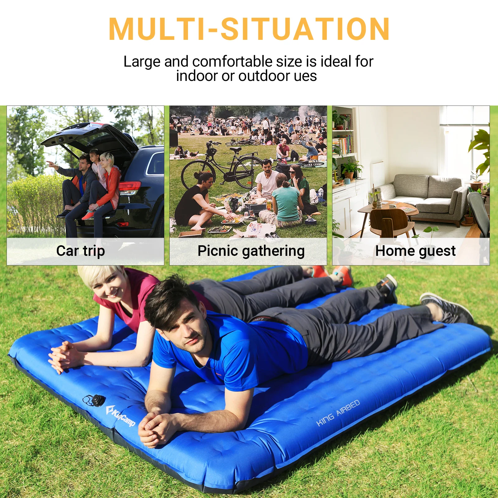 Двойная воздушная подушка KingCamp, очень толстая сверхлегкая надувная спальная подушка 6,0 дюйма для кемпинга, пеших прогулок, двора, сумки для переноски