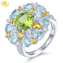 Natural Peridot Blue Topaz Citrine Ring 6.2 Carats Gorgerous Exquisite Style S925 Fine Jewelrys Women Anniversary Luxry Gifts