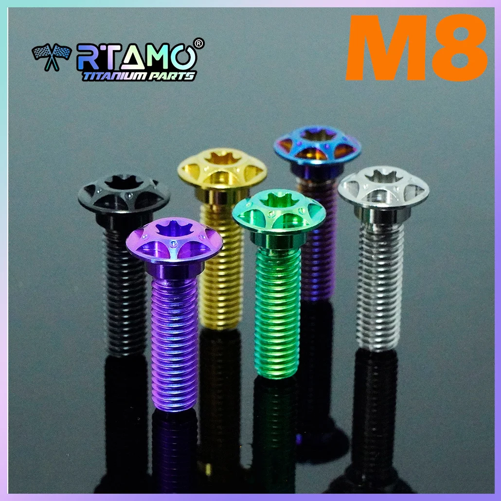 RTAMO Gr5 Titanium Brake Disc Bolts M8X20/25/30/33/40 Foot Pedal Screws MTB Road Bike Motorcycle Modification Ti Bolts