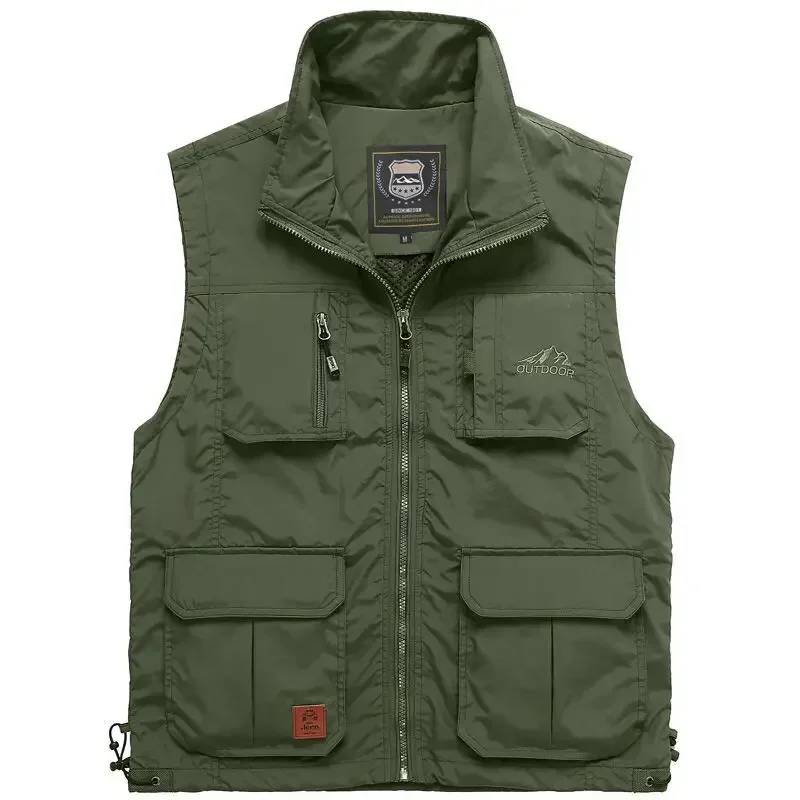 MaiDangDi Workwear Style Men's Vest Daily Casual Quick Drying Multi Pocket Jacket Outdoor Work Men Vest Oversized Male Clothing