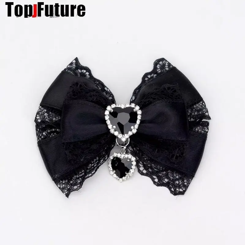 Women Harajuku Y2K Girl Gothic Lolita Headwear lace rhinestone bow hair clip dopamine jewelry Hairpin clip