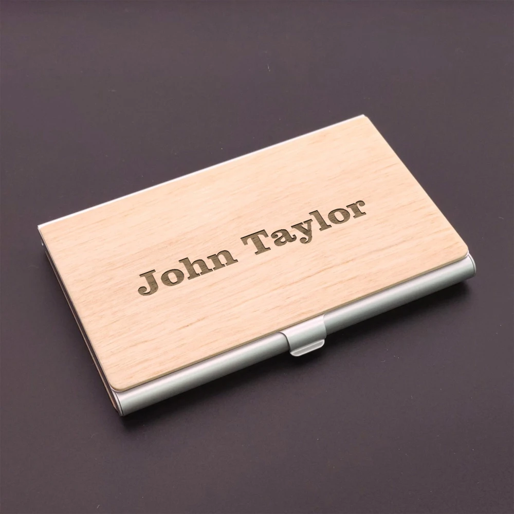 1PC Creative Personalized Name Engraving Natural wood color Business card holder For Bussiness Supplies view 2