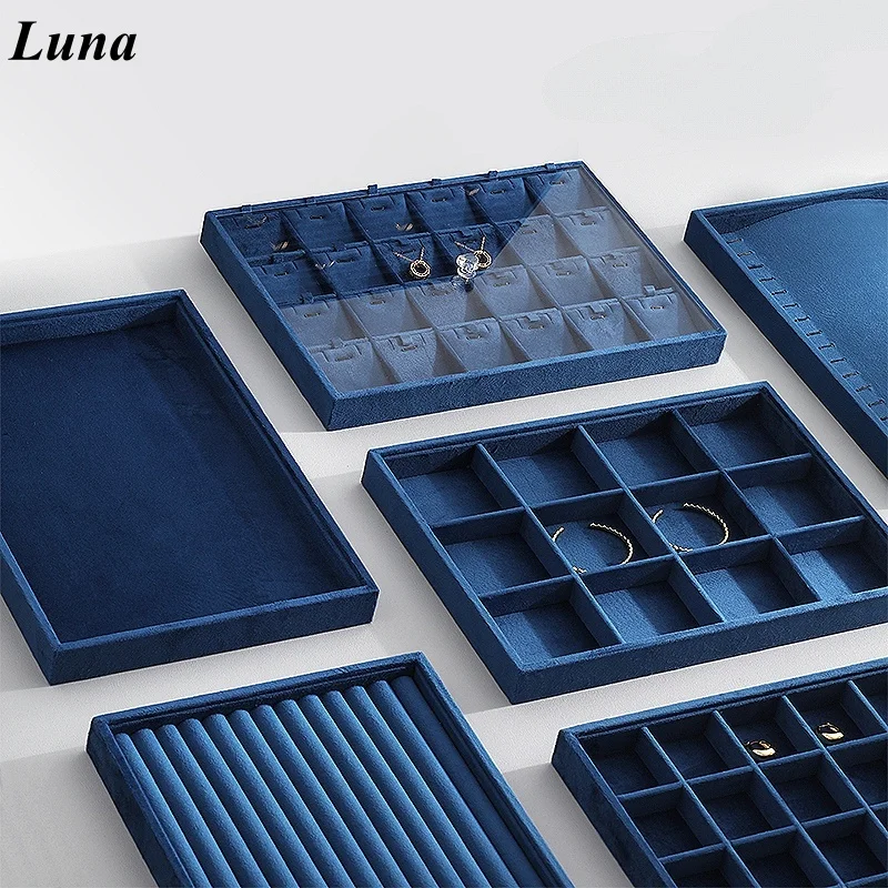 Luxury Jewelry Display Tray Organizer Velvet Lined High-End Storage Showcase for Rings Necklaces Earrings