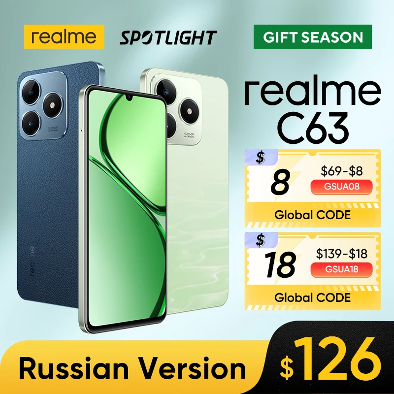 [World Premiere] realme C63 Smartphone 50MP AI Camera 45W SUPERVOOC Charge 5000mAh Battery 90Hz Display AI Noise Reduction IP54