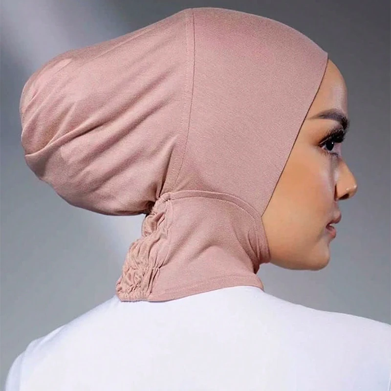 H117 Forehead criss Cross Muslim Turban Pure Color Stretch Inner Hijabs For Caps Ready To Wear Women Head Scarf Under Bonnet