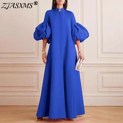 New Stand Collar Party Dresses Woman Elegant Luxury Spring Half Lantern Sleeve A-Line Long Dress Autumn Solid Floor-Length Dress