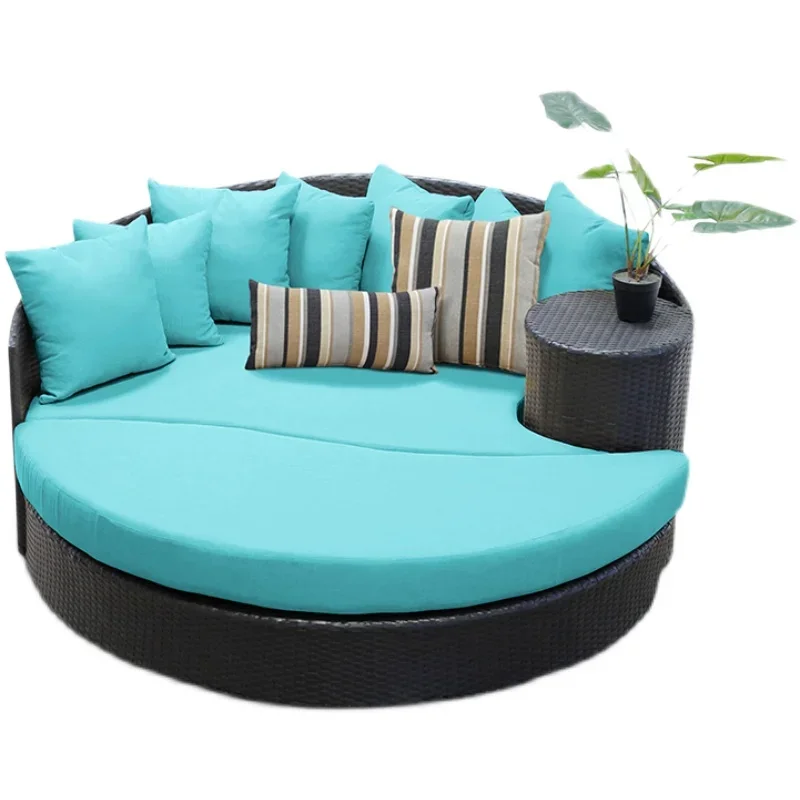 

Современный комбинированный диван на открытом воздухе, сад, двор, солнцезащитный козырек для скандинавского отдыха, плетение лозы ручной работы, лежачая кровать