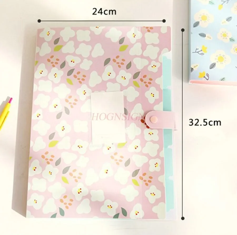 Korean edition floral information booklet A4 storage file box folder L-shaped student test paper sorting folder folder