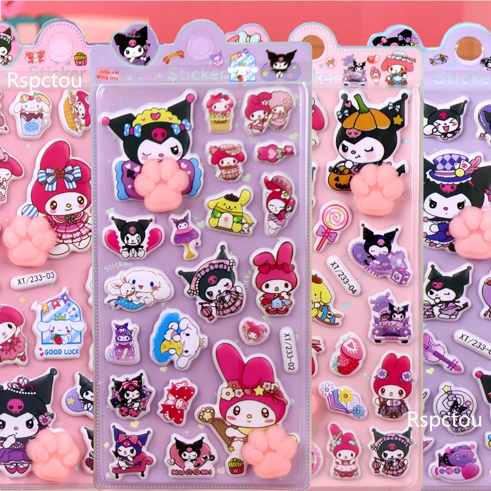 

Набор из 4 милых 3D-наклеек Sanrio: Куроми и Моя Мелодия, мягкие наклейки в виде кошачьих лапок, кавайные мультяшные наклейки для снятия стресса, игрушки-декор
