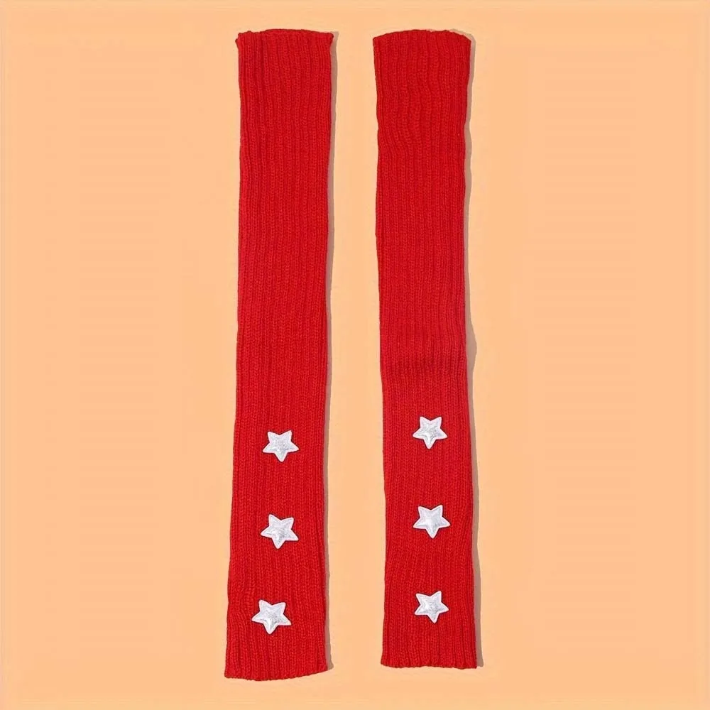 Elastic Knitted Fingerless Sleeves Solid Color Long Y2K Star Arm Cover Hip-hop Breathable Warmer Long Cuff Women