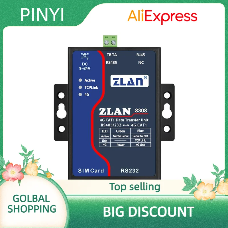 

Модуль 4GDTU CAT1 Прозрачная передача 232/485 до шлюза 4G MQTT связи JSON Edge Computing ZLAN8308
