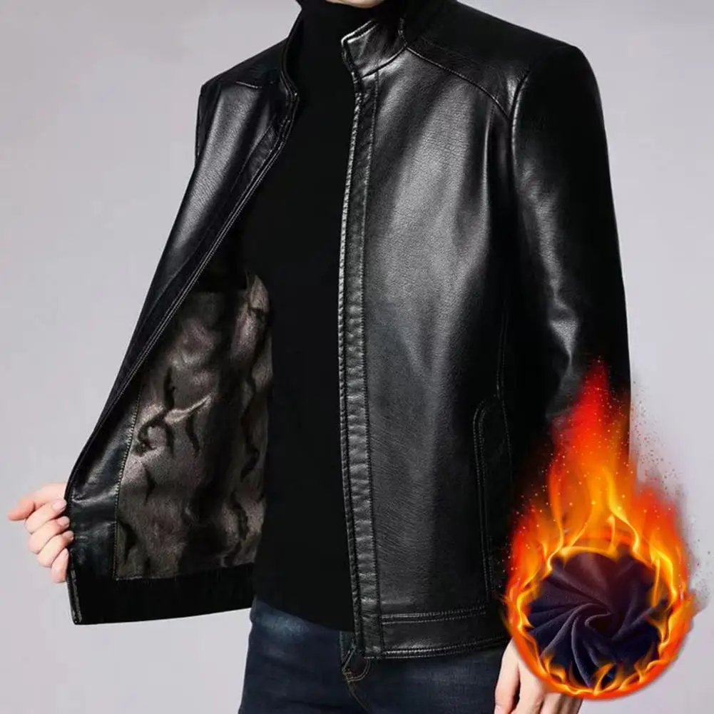 High-quality Faux Leather Jacket Stylish Men's Faux Leather Jacket with Standing Collar Zipper Closure Casual for Dad for Him