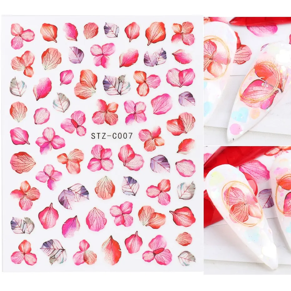 3個紫色の花花びらネイルステッカーデカールマニキュア3D接着スライダータトゥー日本の魅力ネイルアート装飾