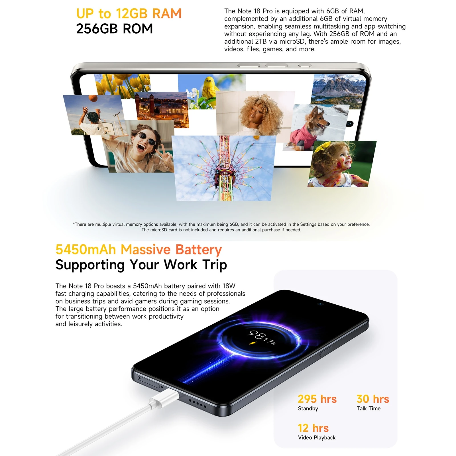 Ulefone Note 18 Pro Smartphone 6.78" 6GB+256GB 64MP Camera 5450mAh Battery 18W MTK Helio G91 NFC 4G Android 14 Mobile Phone