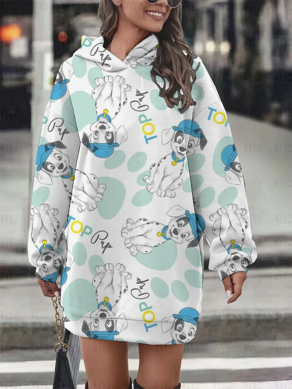 Disney Animals Hoodie Fashion Retro Dalmatians Cartoon Sweatshirt Pullover Cute Harajuku Ladies Sweatshirt Dress Pocket Top