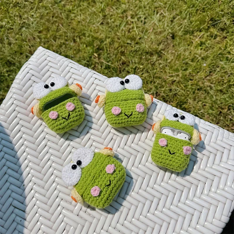 

Cute Knitted Frog Case for AirPods 4 Airpod 1 2 3 Pro Pro2 Bluetooth Earbuds Charging Box Protective Earphone Case Cover