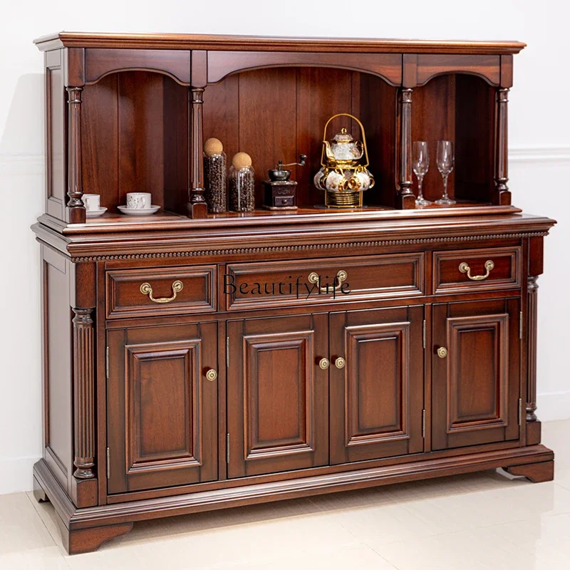 

yj19 American-style Solid Wood Four-door Sideboard High-end Black Walnut Wine Cabinet Modern
