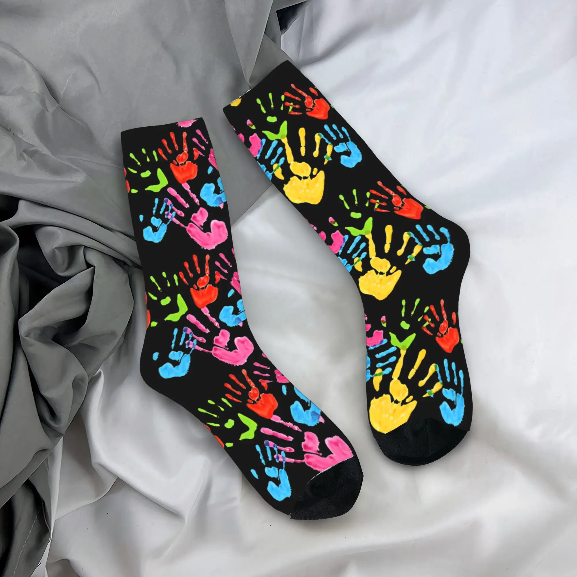 

Color Handprint Socks Spring Stockings Fashion Couple Soft Breathable Socks Design Outdoor Sports Non Skid Socks