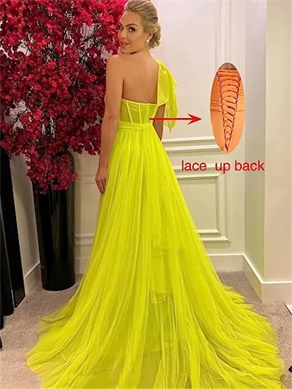 One Shoulder Prom Dresses Tulle Formal Party Dresses with High Split Line for Ladies Birthday custom evening Dresses فساتين ال