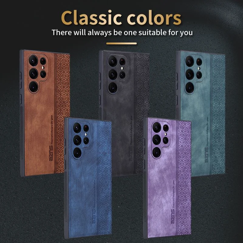 Luxury Retro PU Leather Case For Samsung S26 Ultra S25 Edge S24 FE S23 S22 S21 Lens Raised Enhance Anti-drop Protect Back Cover