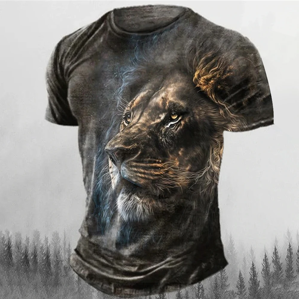 Summer T-Shirt Animal Lion 3D Printed Short-Sleeved Street Shoot Oversized Tops Fashion Casual Wear Mens Lion T-Shirt Sportswear