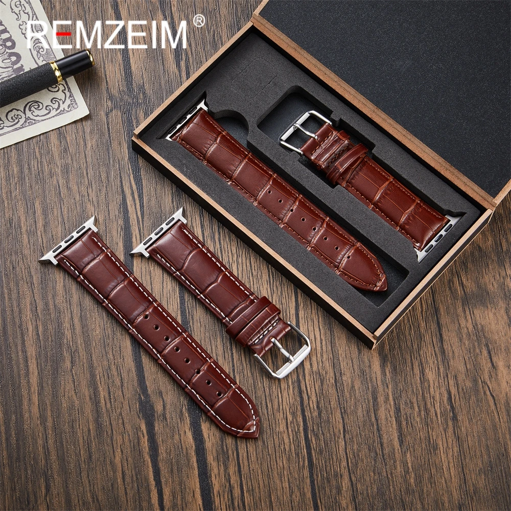 Cinturino in pelle vintage per Apple Watch 38/40/41/42/44/45/46/49mm Cinturini in bambù per Iwatch 10 9 8 7 6 5 4 3 2 1 Se Ultra 2