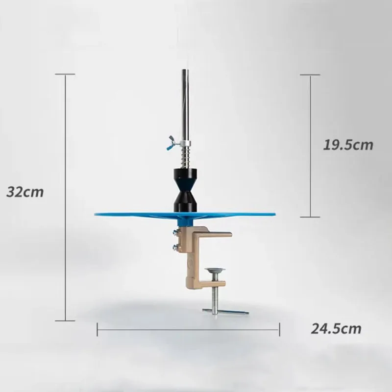 Reel holder for fishing line, cotton and enameled wire - metal damped tension adjustment with built-in bearings