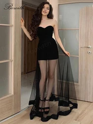 Bowith Elegant Prom Dress Illusion Homecoming Dress with Mesh Train A Line Evening Party Dress for Women Formal Wedding Engament