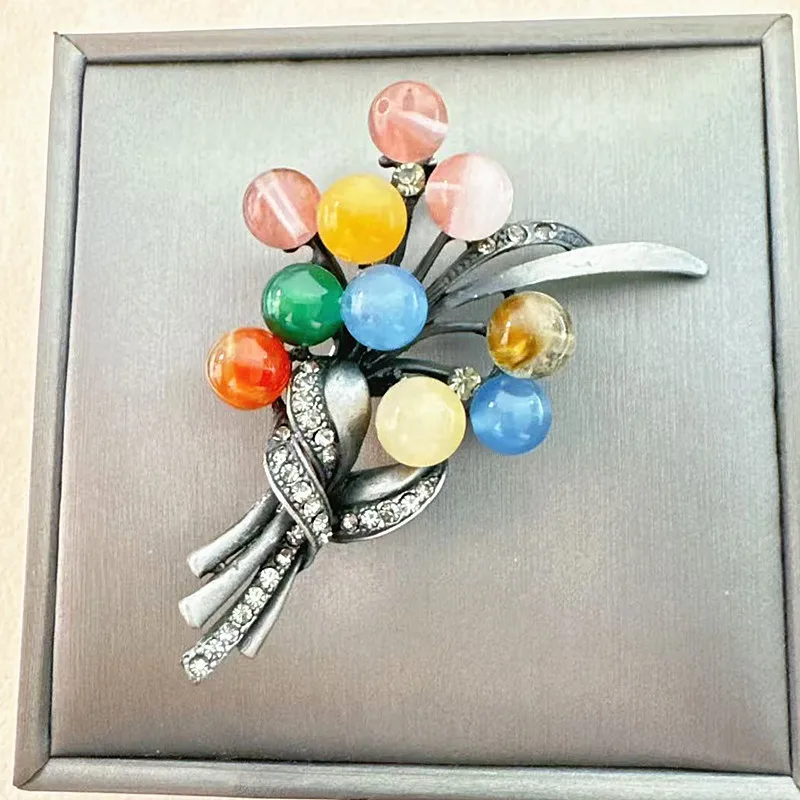 

Natural Purple/Green/Pink/Color/Blue Stone Flower Brooch Scarf Clip Vintage Jewelry Chest Flower Autumn/Winter Coat Coat Pin