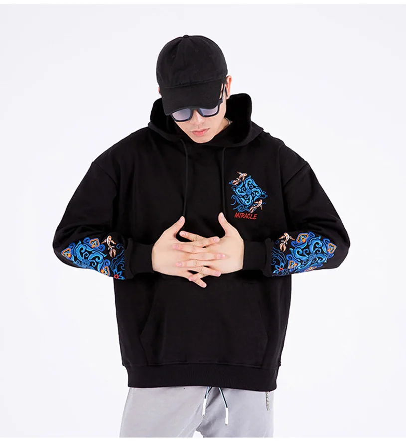 Oversized Hoodie Men Women Embroidery Hooded Cotton Sweatshirts With Hood Sukajan Men's Clothing Sweetshirts Pullover Z1