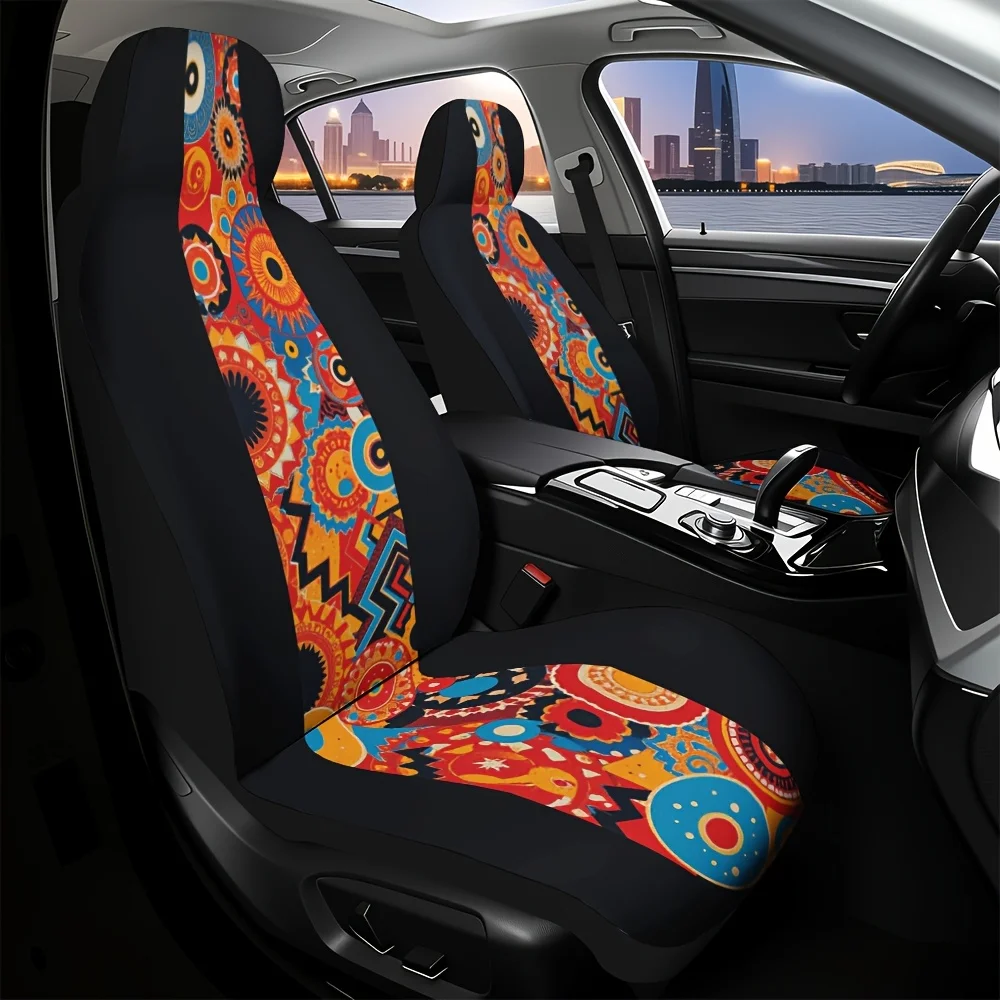 Set Of 2, Decorative Car Seat Covers Featuring African Tribal Designs, Made From Comfortable And Washable Material, Designed To