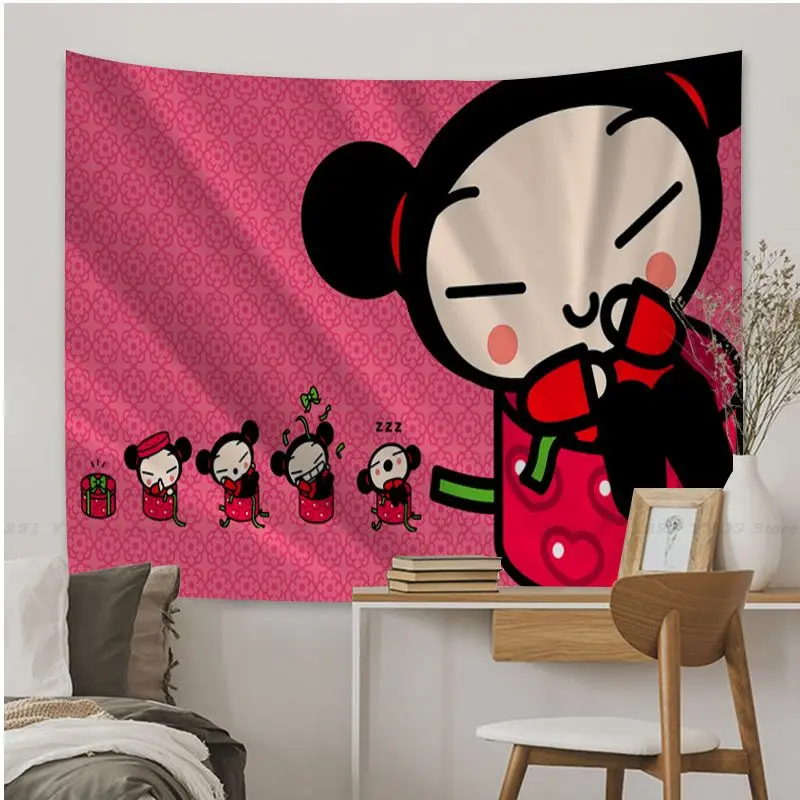 Cute Cartoon Pucca Garu Wall Tapestry Cheap Hippie Wall Hanging Bohemian Wall Tapestries Mandala Home Decor