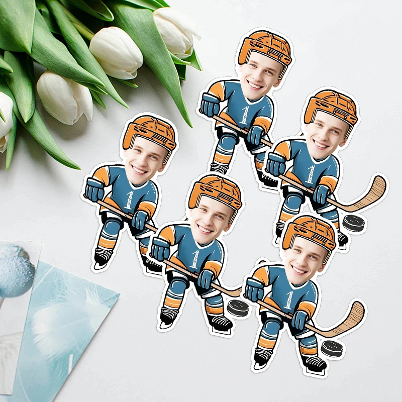 25/50pcs Custom Portrait Khaki Hockey Player Style Stickers Adult and Kids Birthday Fun Cartoon Sports Self-adhesive Ornaments