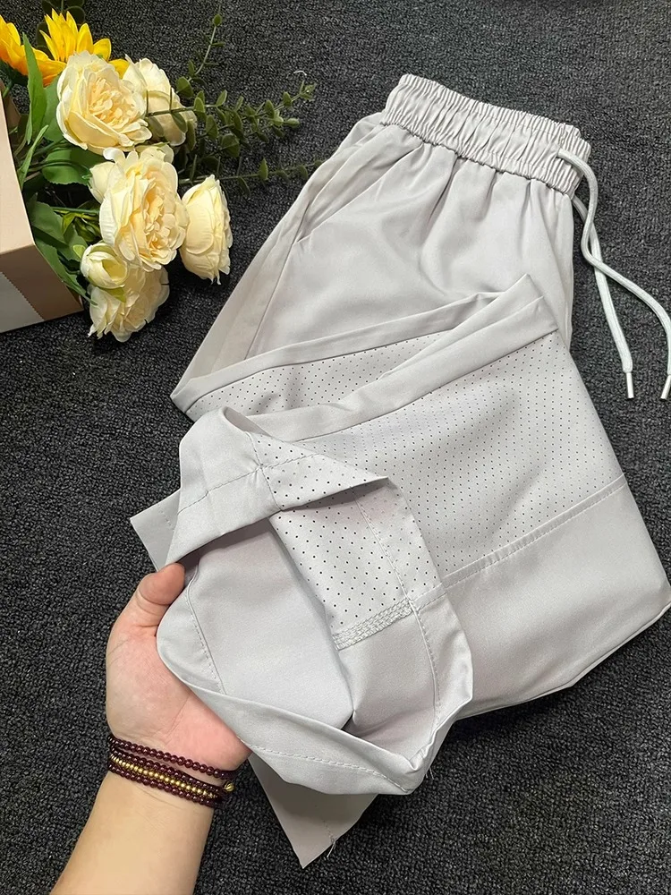 

Ice Silk Qui Dry Pants Men's Summer Thin Breathable Drape Sports Outdoor Me Patchwork Straight Leg Casual Trousers