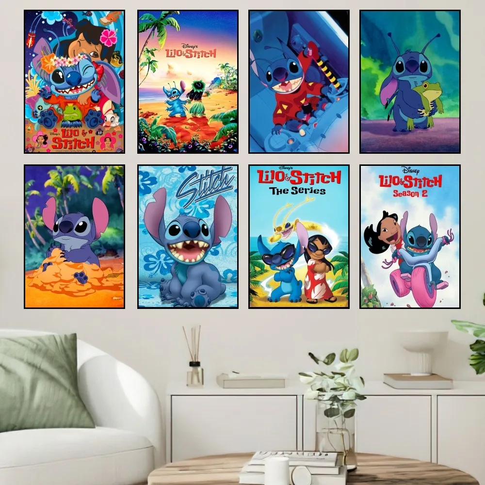 MINISO Disney Cute Lilo Stitch Poster Prints Wall Painting Bedroom Living Room Decoration Office Home