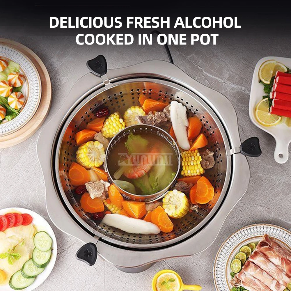 ステンレス製回転式ホットポット 32cm フォンデュポット 2種類のソース付き エストゥーファソースパン