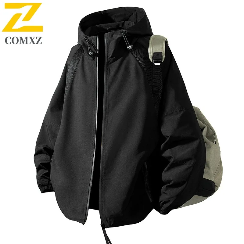

COMXZ 2025 Мужская и женская уличная куртка в горном стиле, японская модная ветрозащитная водонепроницаемая ветровка с капюшоном, свободная посадка