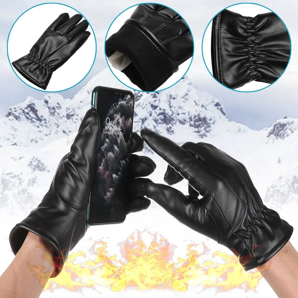 

Черные водонепроницаемые флисовые перчатки для мотоциклов Guantes с сенсорным экраном, утолщенные перчатки из искусственной кожи