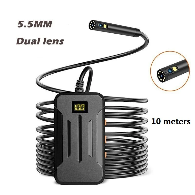 5.5mm Industrial WIFI Endoscope HD1080P 9LED Dual Lens Camera Car Inspection Borescope IP68 Waterproof 2600mAh Rigid Cable